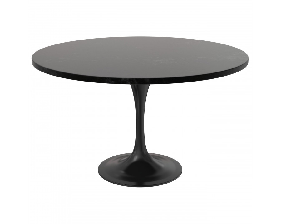 LeisureMod Verve Modern 48" Round Dining Table with MDF Top and Black Steel Pedestal Base - Black