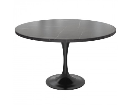 LeisureMod Verve Modern 48" Round Dining Table with Stone Top and Brushed Gold Pedestal Base