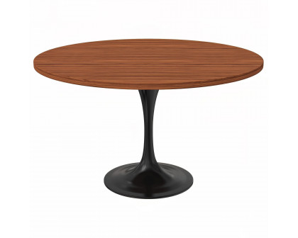 LeisureMod Verve Modern 27" Round Dining Table with MDF Top and Black Steel Pedestal Base