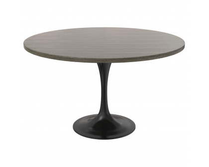 LeisureMod Verve Modern 27" Round Dining Table with MDF Top and Black Steel Pedestal Base