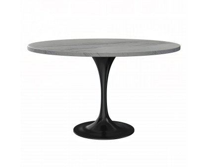 LeisureMod Verve Modern 27" Round Dining Table with Resin Top and Black Pedestal Base