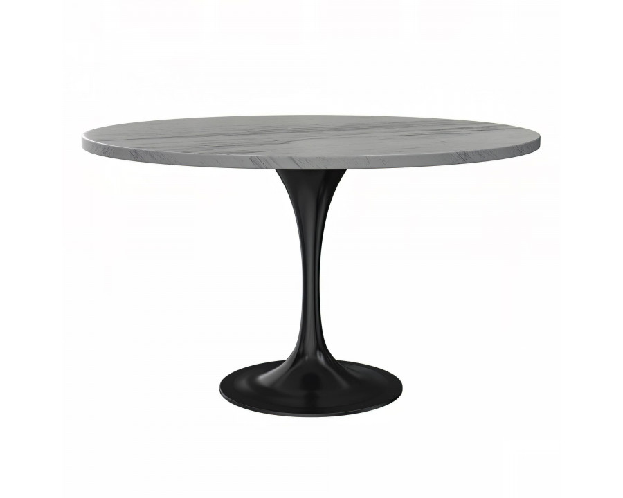 LeisureMod Verve Modern 48" Round Dining Table with Resin Top and Black Pedestal Base - White