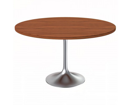 LeisureMod Verve Modern 27" Round Dining Table with MDF Top and Brushed Chrome Pedestal Base