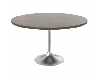 LeisureMod Verve Modern 27" Round Dining Table with MDF Top and Brushed Chrome Pedestal Base