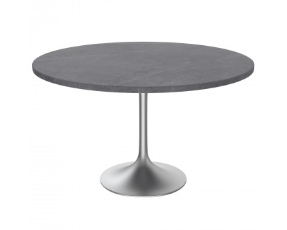 LeisureMod Verve Modern 48" Round Dining Table with Stone Top and Brushed Gold Pedestal Base