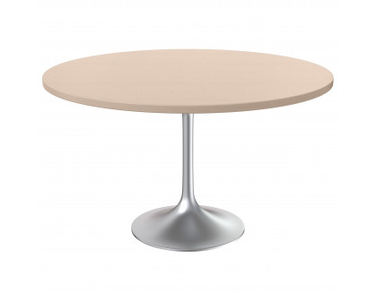 LeisureMod Verve Modern 27" Round Dining Table with MDF Top and Brushed Chrome Pedestal Base