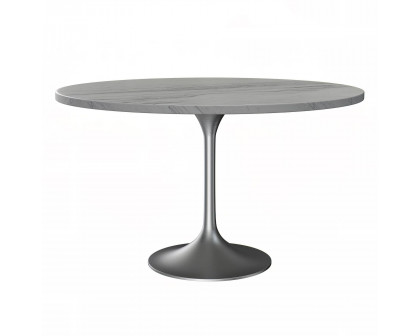 LeisureMod Verve Modern 27" Round Dining Table with Resin Top and White Steel Pedestal Base