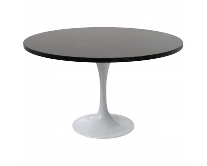 LeisureMod Verve Modern Round Dining Table with 27" MDF Tabletop and White Steel Pedestal Base