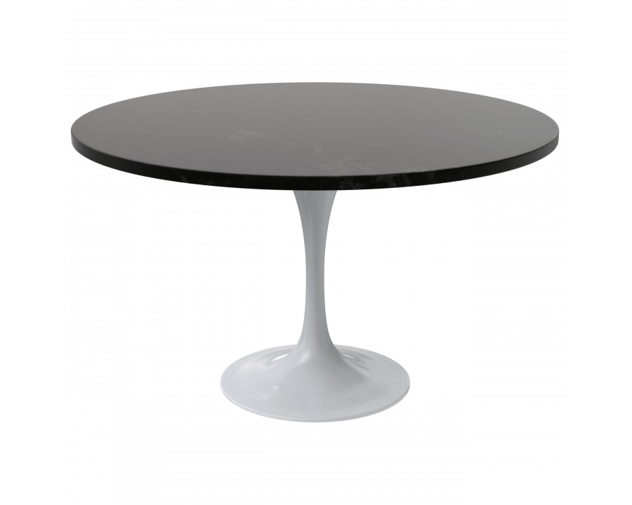 LeisureMod Verve Modern Round Dining Table with 48" MDF Tabletop and White Steel Pedestal Base - Black