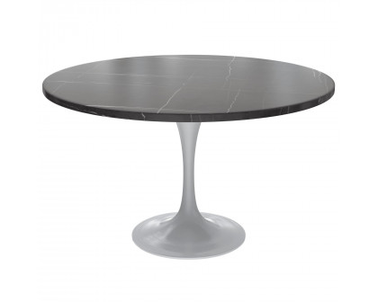 LeisureMod Verve Modern 48" Round Dining Table with Stone Top and Brushed Gold Pedestal Base