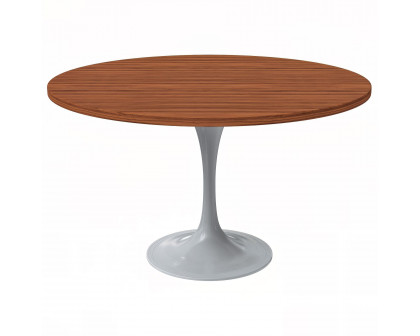 LeisureMod Verve Modern Round Dining Table with 27" MDF Tabletop and White Steel Pedestal Base