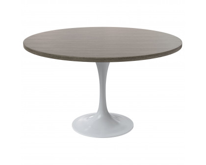 LeisureMod Verve Modern Round Dining Table with 27" MDF Tabletop and White Steel Pedestal Base