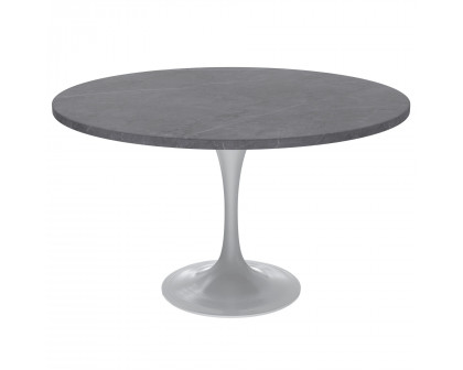 LeisureMod Verve Modern 48" Round Dining Table with Stone Top and Brushed Gold Pedestal Base