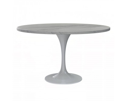 LeisureMod Verve Modern 27" Round Dining Table with Resin Top and White Steel Pedestal Base