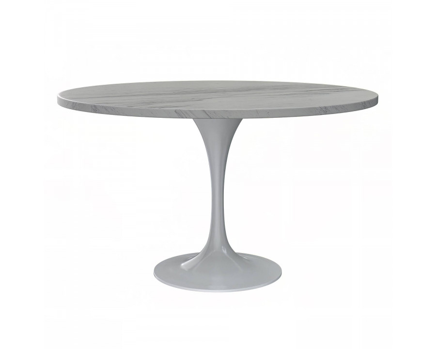 LeisureMod Verve Modern 48" Round Dining Table with Resin Top and White Steel Pedestal Base - White