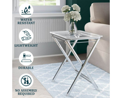 LeisureMod Victorian Foldable End Side Table Tray - Clear