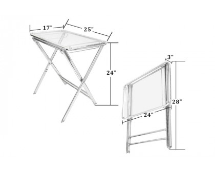 LeisureMod Victorian Foldable End Side Table Tray - Clear