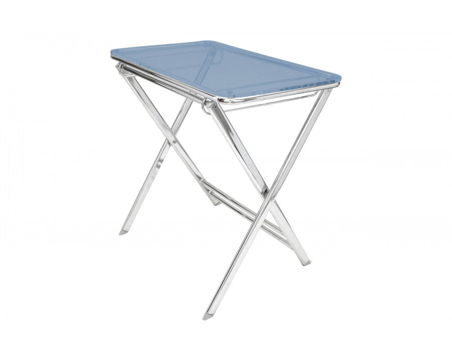 LeisureMod Victorian Foldable End Side Table Tray - Transparent Blue