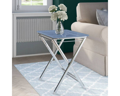 LeisureMod Victorian Foldable End Side Table Tray - Transparent Blue