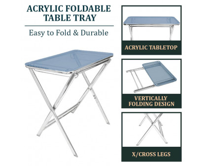 LeisureMod Victorian Foldable End Side Table Tray - Transparent Blue