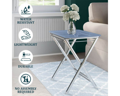 LeisureMod Victorian Foldable End Side Table Tray - Transparent Blue