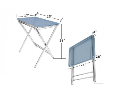 LeisureMod Victorian Foldable End Side Table Tray - Transparent Blue