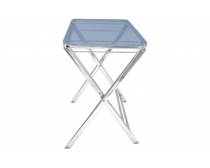 LeisureMod Victorian Foldable End Side Table Tray - Transparent Blue