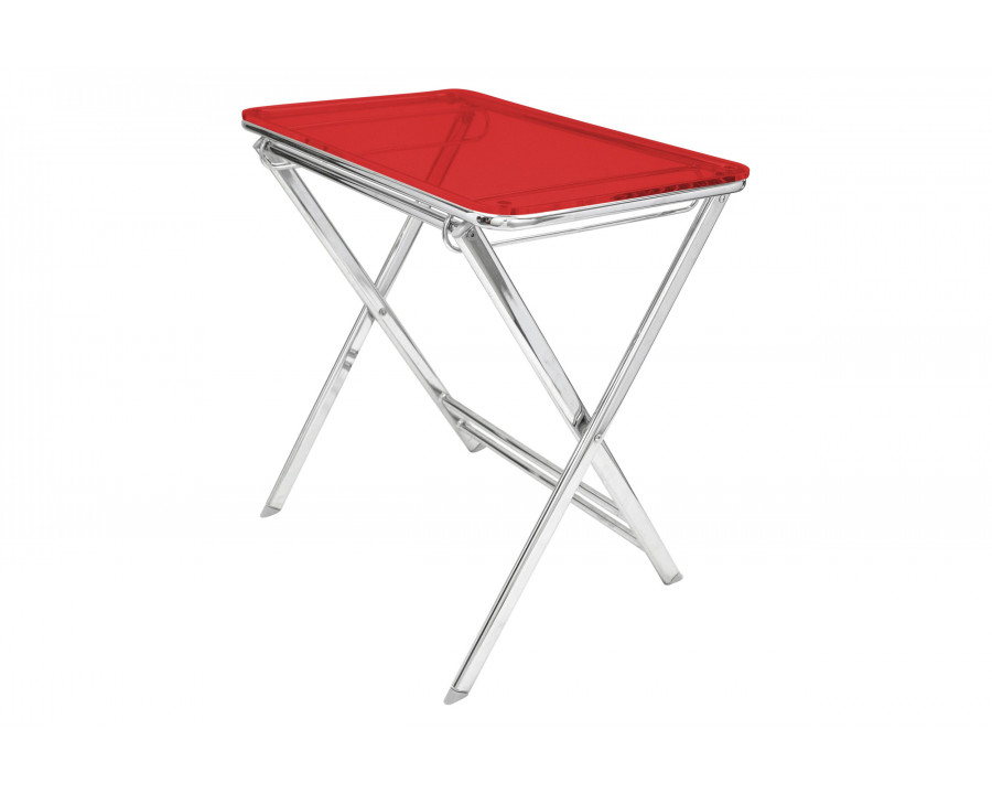 LeisureMod Victorian Foldable End Side Table Tray - Transparent Red