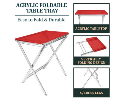 LeisureMod Victorian Foldable End Side Table Tray - Transparent Red