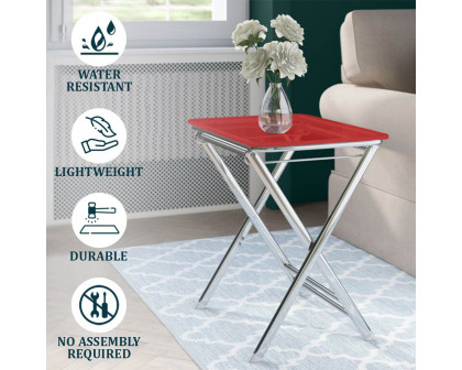 LeisureMod Victorian Foldable End Side Table Tray - Transparent Red