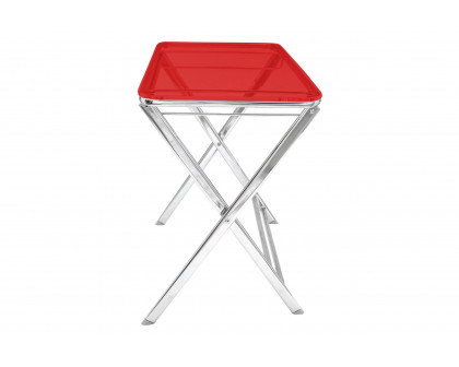 LeisureMod Victorian Foldable End Side Table Tray - Transparent Red