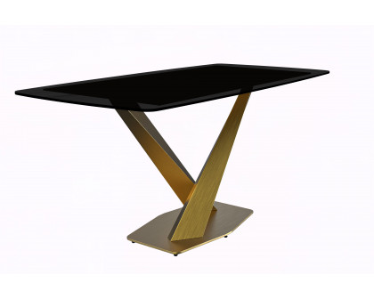 LeisureMod Voren Modern Dining Table with 55" Rectangular Glass Top and Gold Stainless Steel Base