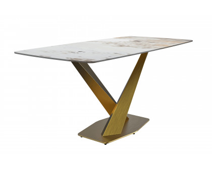 LeisureMod Voren Modern Dining Table with 55" Rectangular Glass Top and Gold Stainless Steel Base