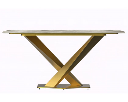 LeisureMod Voren Modern Dining Table with 55" Rectangular Glass Top and Gold Stainless Steel Base