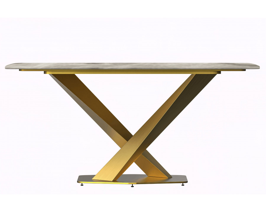 LeisureMod Voren Modern Dining Table with 55" Rectangular Sintered Stone Top and Gold Stainless Steel Base - Deep Gray