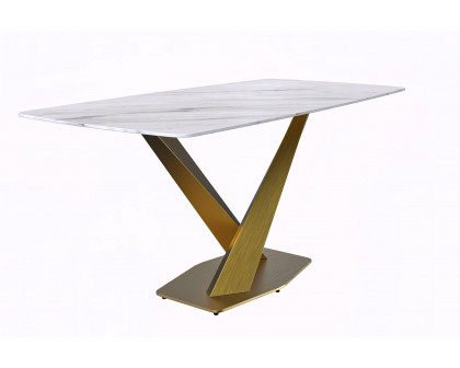 LeisureMod Voren Modern Dining Table with 55" Rectangular Glass Top and Gold Stainless Steel Base