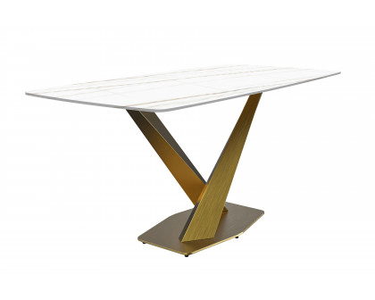 LeisureMod Voren Modern Dining Table with 55" Rectangular Glass Top and Gold Stainless Steel Base