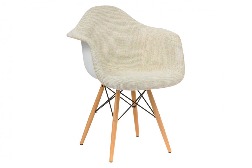 LeisureMod™ Willow Modern Fabric Eiffel Wooden Base Accent Side Chair - Beige