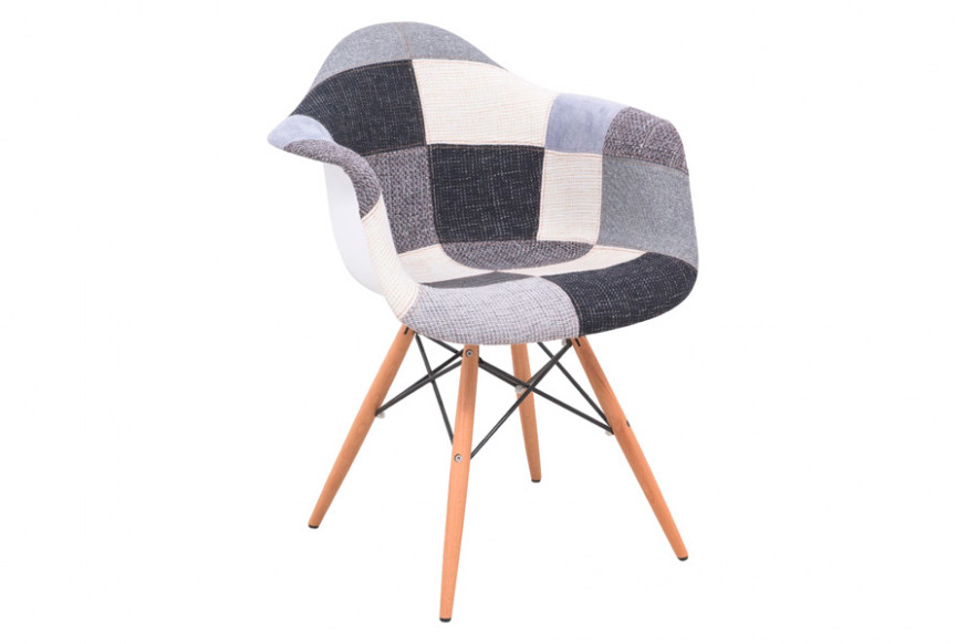 LeisureMod™ Willow Modern Fabric Eiffel Wooden Base Accent Side Chair - Patchwork