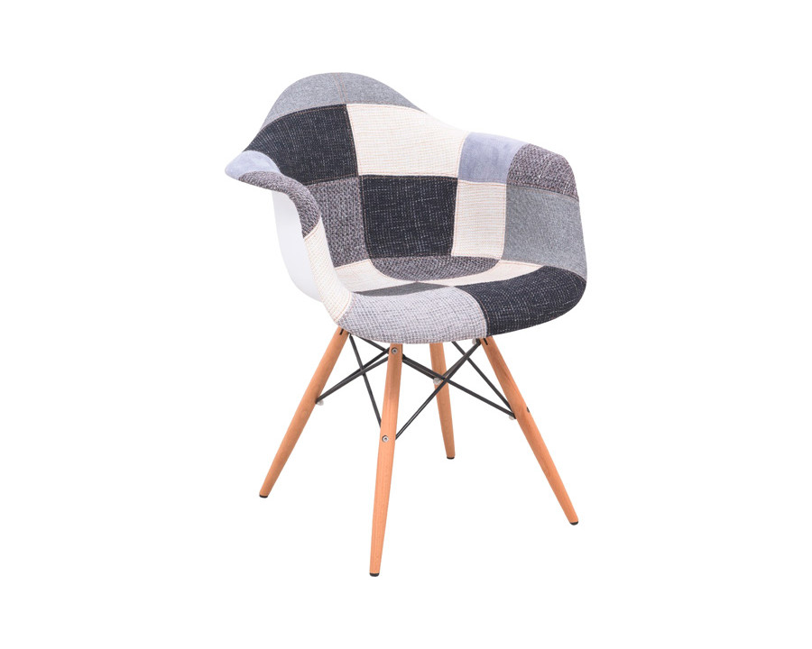 LeisureMod Willow Modern Fabric Eiffel Wooden Base Accent Side Chair - Patchwork