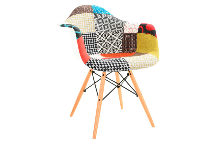 LeisureMod™ Willow Modern Fabric Eiffel Wooden Base Accent Side Chair - Multi-Color