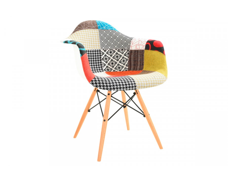 LeisureMod Willow Modern Fabric Eiffel Wooden Base Accent Side Chair - Multi-Color