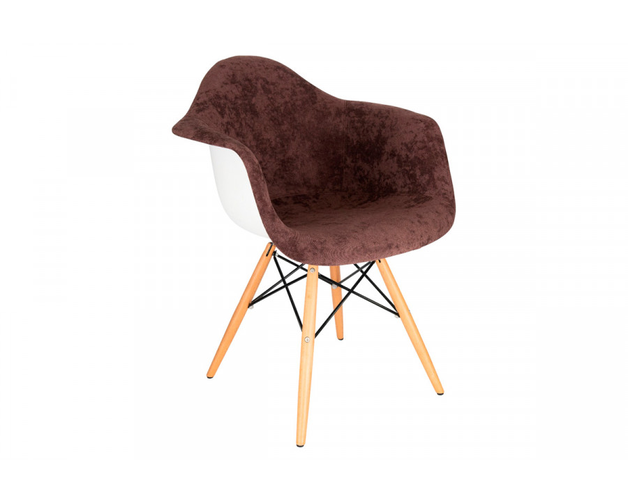 LeisureMod Willow Velvet Eiffel Wooden Base Accent Chair - Coffee Brown