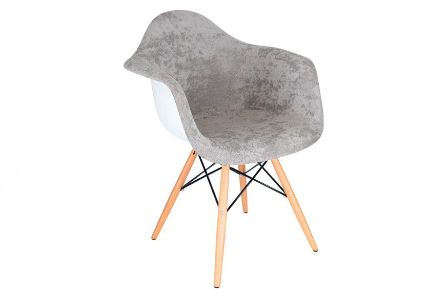 LeisureMod™ Willow Velvet Eiffel Wooden Base Accent Chair - Cloudy Gray