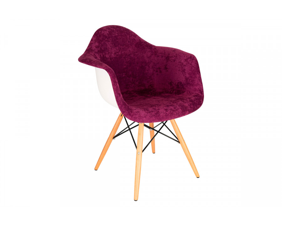 LeisureMod Willow Velvet Eiffel Wooden Base Accent Chair - Purple