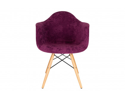 LeisureMod™ Willow Velvet Eiffel Wooden Base Accent Chair - Purple