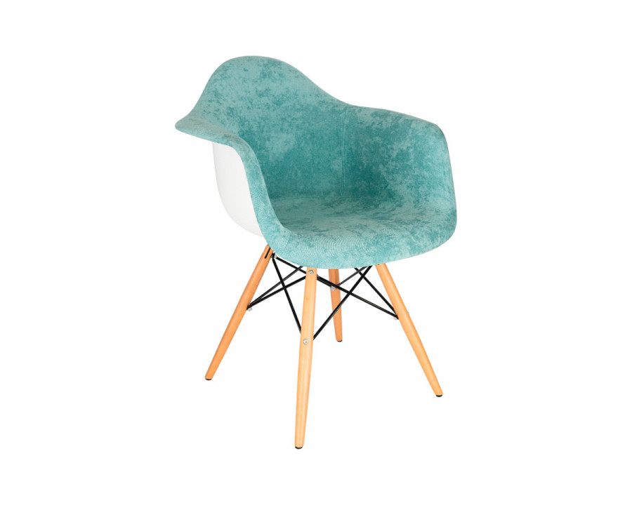 LeisureMod Willow Velvet Eiffel Wooden Base Accent Chair - Teal