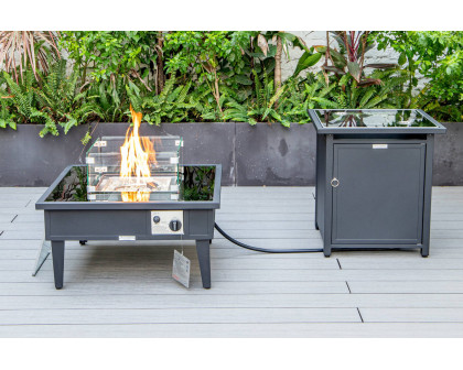 LeisureMod Walbrooke Modern Black Patio Conversation With Square Fire Pit & Tank Holder - Beige