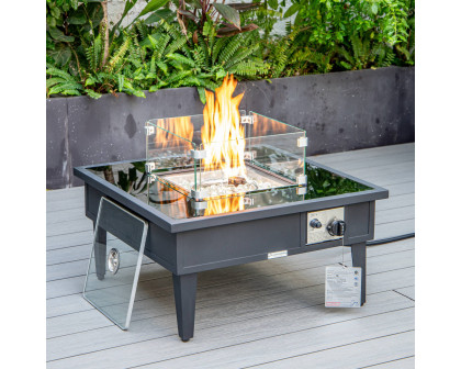 LeisureMod Walbrooke Modern Black Patio Conversation With Square Fire Pit & Tank Holder - Beige