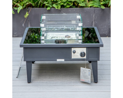 LeisureMod Walbrooke Modern Black Patio Conversation With Square Fire Pit & Tank Holder - Beige